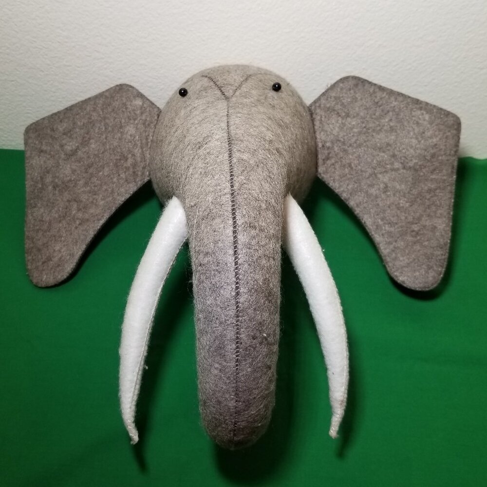 Felt Elephant Head Trunk Down Wall Decorative‎ Safari Tusks